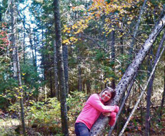 Sara hugging a tree in Algonquin Park